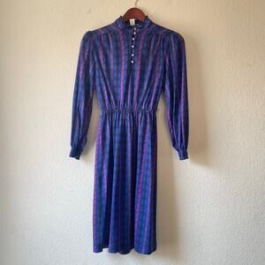 Vintage purple floral‎ jersey knit prairie style long sleeve size xs